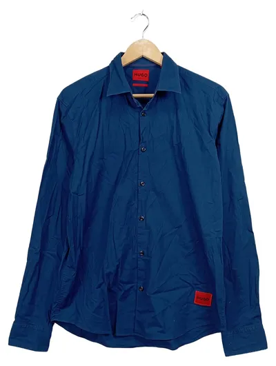 HUGO Herren Business Hemd Blau Gr. 48 M Langarm Casual Slim Fit Baumwolle