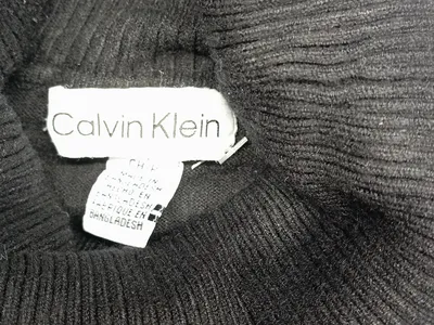 Calvin Klein Damen Rollkragenpullover Schwarz Gr. 36 S Viskose Klassisch