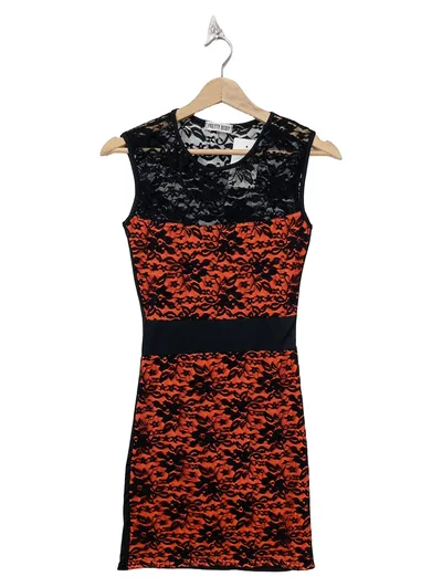 Pretty Body Spitzenkleid Damen Gr. 36 S Schwarz Orange Partykleid