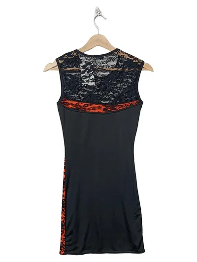 Pretty Body Spitzenkleid Damen Gr. 36 S Schwarz Orange Partykleid