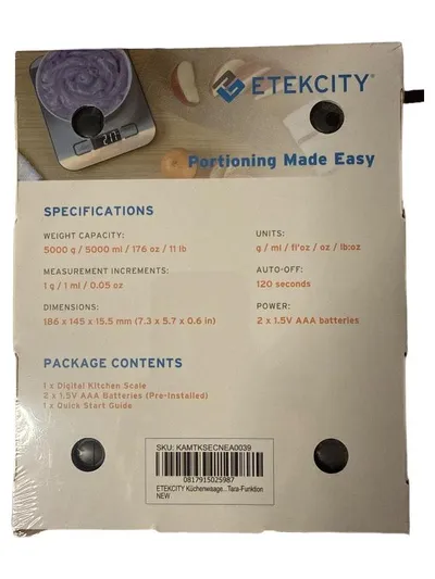 Etekcity Digitale Küchenwaage Lebensmittelwaage Silber Tara-Funktion 5kg