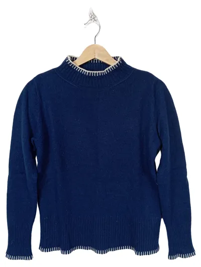 Christian Berg Damen Pullover Gr. 40 Blau Wolle Stehkragen Casual