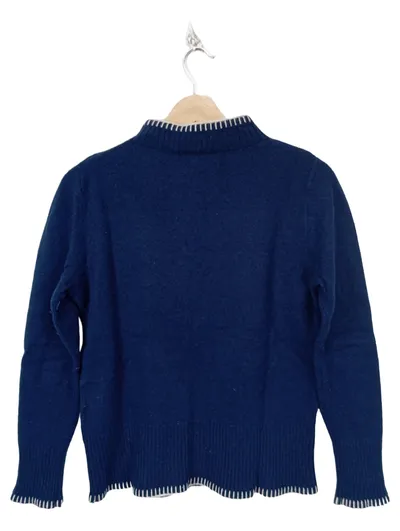Christian Berg Damen Pullover Gr. 40 Blau Wolle Stehkragen Casual