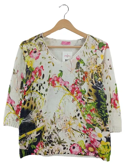 BASLER Pullover Damen Gr. 38 M Mehrfarbig Blumenmuster 100% Baumwolle