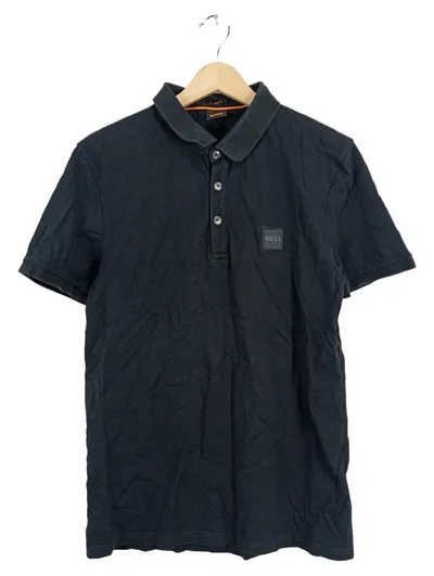 BOSS Herren Poloshirt Schwarz Gr. 50 L Kurzarm Logo Patch Casual