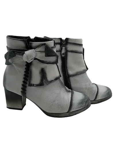 Maciejka Damen Stiefeletten Leder Grau Vintage Gr. 36 Reißverschluss
