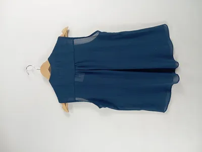 Piazza Italia Damen Bluse Gr. 38 Blau Ärmellos Rüschen Elegant