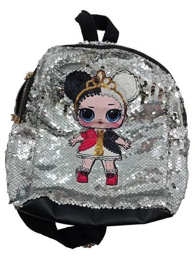 LOL Rucksack Kinder Pailletten Silber Mädchen Freizeit 24x29cm