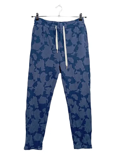 DRYKORN Damen Stoffhose Blau Blumenmuster Seitenstreifen Gr. 38 W29