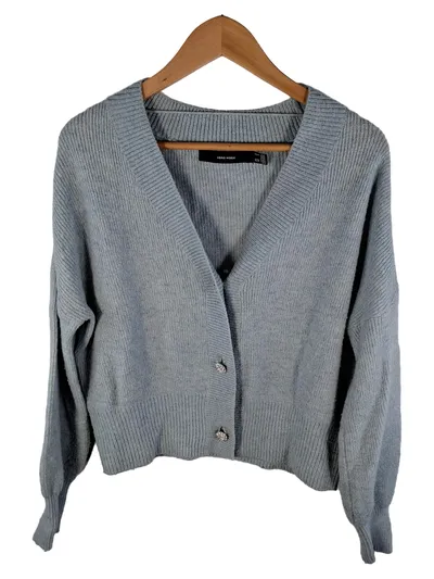 Vero Moda Damen Strickjacke Gr. S Grau Strass Knöpfe Cardigan