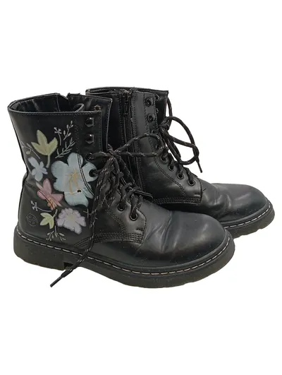 Dockers Damen Stiefeletten Schwarz Gr. 39 Blumenstickerei Casual Schnürboots