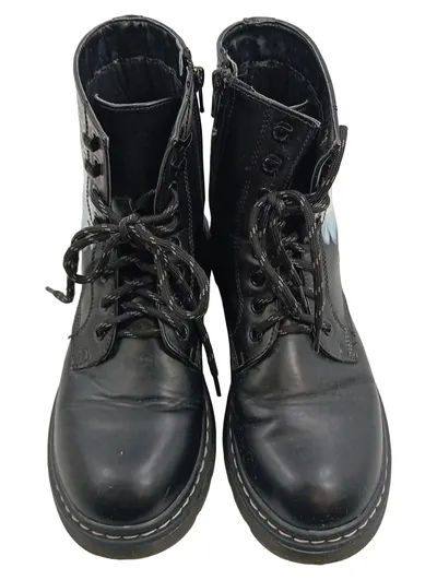 Dockers Damen Stiefeletten Schwarz Gr. 39 Blumenstickerei Casual Schnürboots