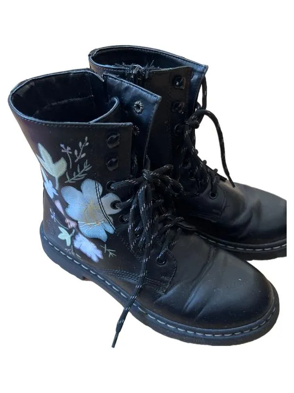 Dockers Damen Stiefeletten Schwarz Gr. 39 Blumenstickerei Casual Schnürboots 3