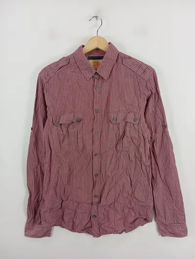 BOSS Orange Herren Freizeithemd Langarm Hemd Rot Gestreift Gr. 48 M