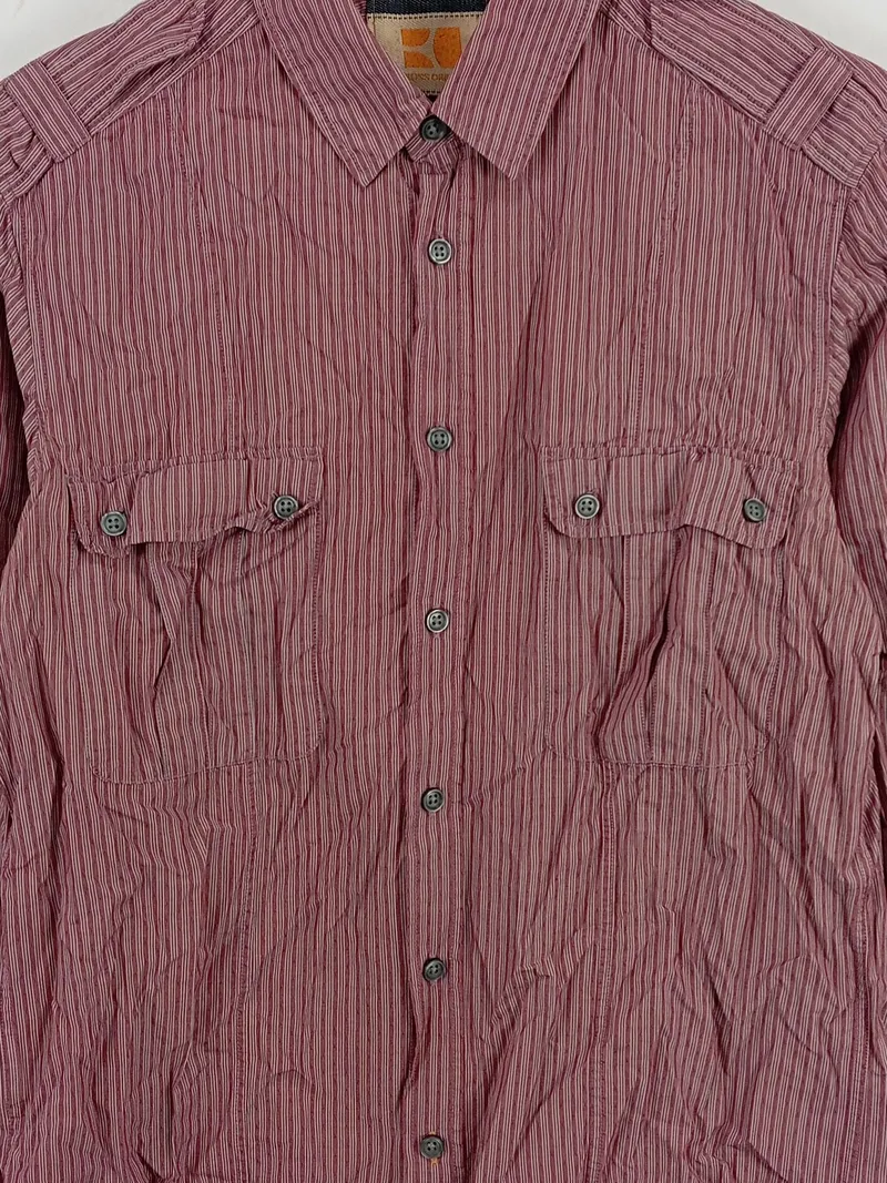 BOSS Orange Herren Freizeithemd Langarm Hemd Rot Gestreift Gr. 48 M 7