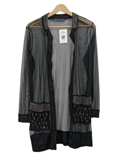 Cipo & Baxx Damen Strickjacke Schwarz Gr. 38 M Glamourös Strasssteine