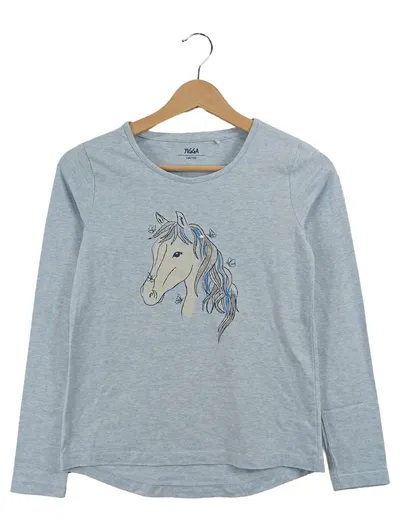 Yigga Pullover Langarmshirt Pferd Motiv Kinder Gr. 146 Blau Casual