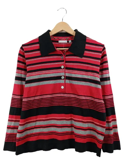 RABE Damen Pullover Gr. 44 XXL Rot Gestreift Kragen Knopfleiste Modal