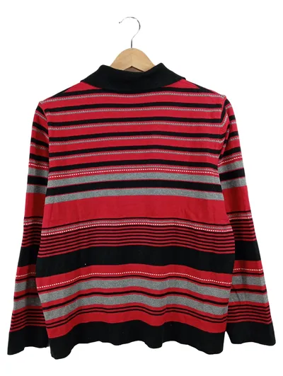 RABE Damen Pullover Gr. 44 XXL Rot Gestreift Kragen Knopfleiste Modal