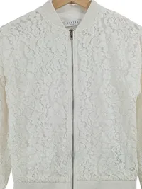 Costes Damen Bomberjacke Gr. 34 XS Weiß Spitze Florales Muster Feminin 6