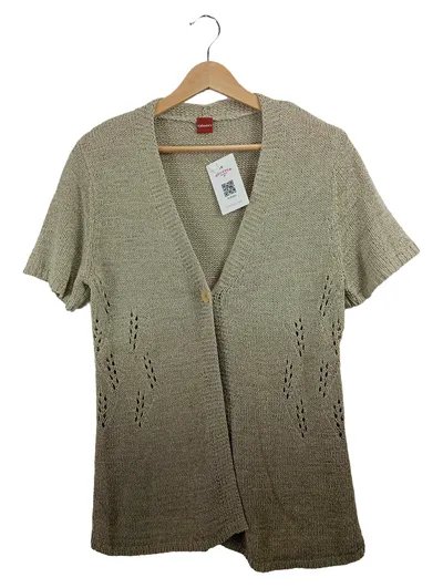 Olsen Damen Strickjacke Kurzarm Beige Farbverlauf Lochmuster Gr. 40