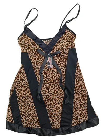 Lingerie S. Negligee Unterkleid Damen Leopard Mehrfarbig Gr. 38/M