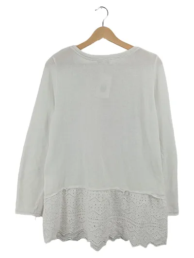 Linea Tesini Damen Pullover Gr. 40 L Weiß Langarm Spitze Lochmuster