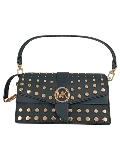 Michael Kors Damen Henkeltasche Schultertasche Leder Schwarz Nieten