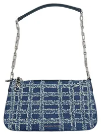 Michael Kors Damen Umhängetasche Denim Frayed Shoulder Bag Blau Kariert 1
