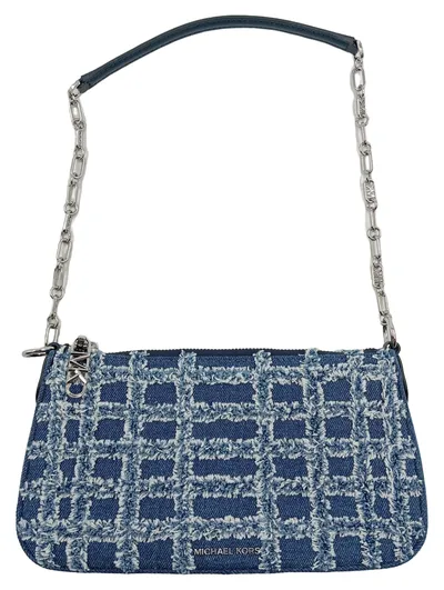Michael Kors Damen Umhängetasche Denim Frayed Shoulder Bag Blau Kariert
