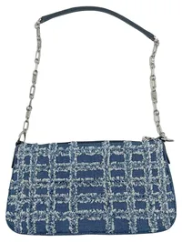 Michael Kors Damen Umhängetasche Denim Frayed Shoulder Bag Blau Kariert 2