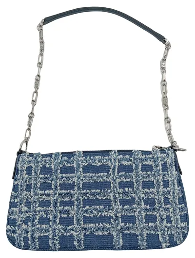 Michael Kors Damen Umhängetasche Denim Frayed Shoulder Bag Blau Kariert
