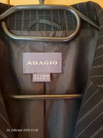 Adagio Damen Blazer Nadelstreifen Schwarz Gr. 46 3XL Business Klassisch