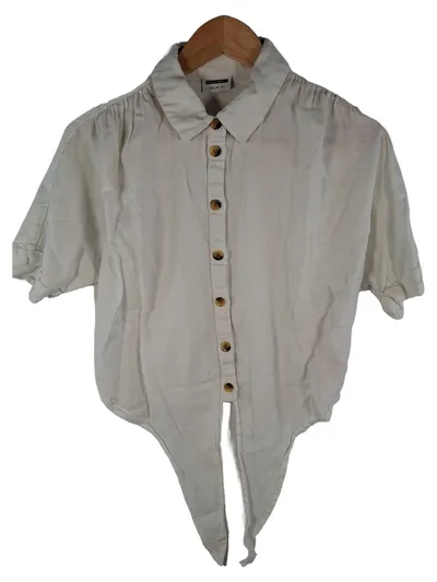 Noisy May Damen Bluse Weiß Gr. 36, S Kurzarm Casual Knopfleiste