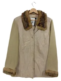 Dennis Basso Damen Strickjacke Gr. L Beige Kunstpelzkragen Elegant 1
