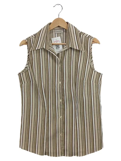 Canda Damen Hemdbluse Bluse Beige Gestreift Ärmellos Gr. 38