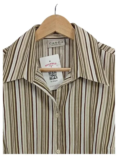 Canda Damen Hemdbluse Bluse Beige Gestreift Ärmellos Gr. 38