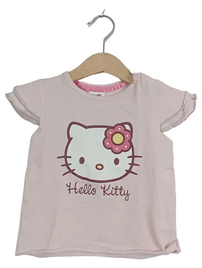 Hello Kitty Kinder T-Shirt Rosa Gr. 86 Kurzarm Rüschen Glitzer