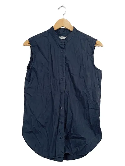 CLOSED Damen Bluse Hemd Blau Ärmellos Stehkragen Knopfleiste Gr. 34 XS