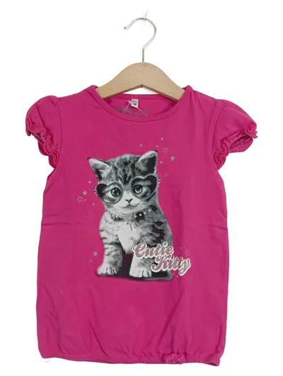 C&A Mädchen T-Shirt Gr. 98 Pink Katze Cutie Kitty Kurzarm Casual