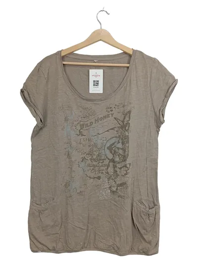 SOCCX T-Shirt Damen Beige Gr. 46 3XL Casual Print Kurzarm
