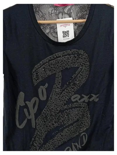 Cipo & Baxx Damen T-Shirt Schwarz Gr. 36 S Strass Spitze Logo