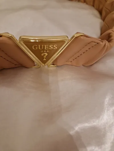 GUESS Damen Gürtel Leder Rosa Gr. 90 Logo Schnalle Raffung