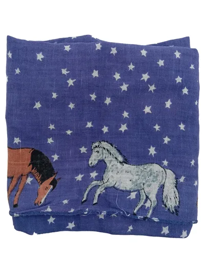 Mädchen Halstuch Tuch Blau Pferdemotiv Sterne Baumwolle 55x50cm