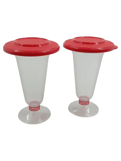 Tupperware Eisbecher Set 2 Stück Transparent Rot Deckel Kunststoff 16cm