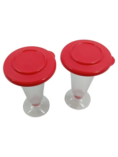 Tupperware Eisbecher Set 2 Stück Transparent Rot Deckel Kunststoff 16cm