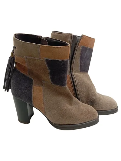 Lazamani Damen Stiefeletten Gr. 37 Wildleder Patchwork Quaste Braun Boho