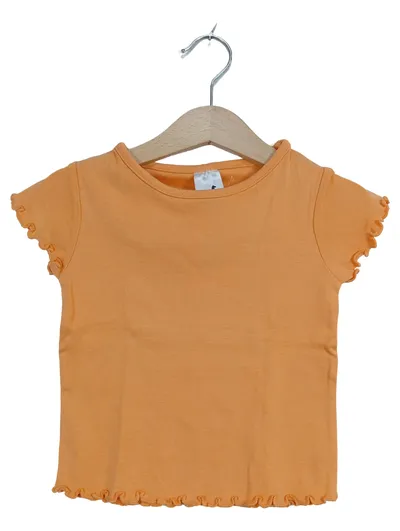 C&A Mädchen T-Shirt Gr. 92 Orange Kurzarm Rüschensaum Baumwolle