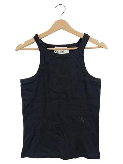 Closed Damen Rippstrick Top Schwarz Gr. 36 S Basic Tanktop Logo