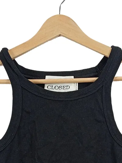 Closed Damen Rippstrick Top Schwarz Gr. 36 S Basic Tanktop Logo
